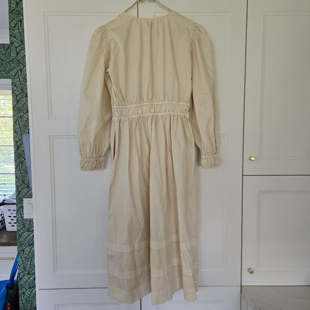 NWT Long-Sleeve Smocked-Waist Midi Dress Lightweight Chino Khaki Size XS NEW - Picture 13 of 13